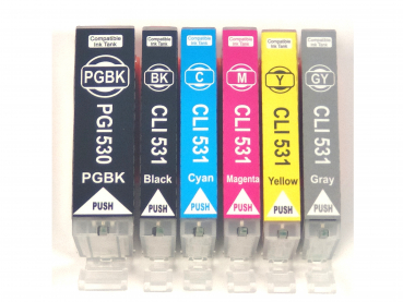 6 Tintenpatronen kompatibel f. Canon Pixma TS-8751, ersetzt PGI-530/ CLI-531