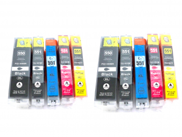 Vorteilspack 10 Stück Tintenpatronen mit Chip kompatibel PGI-550XL /CLI-551XL für Canon Geräte: Pixma MG 5450  , MG 5450S, MG 5550 , MG 6350 , MG 6450