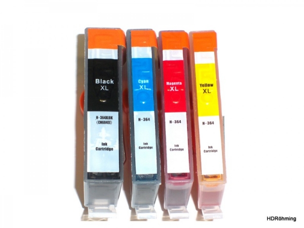 Vorteilspack 4x Tintenpatronen kompatibel zu HP364XL mit Chip, für: HP Photosmart B010 a/b, B109 a/b/c/d/e/f/g/n, B110 a/c/d/e/f, B209 a/b/c , B210 a/b/c/e, B8550