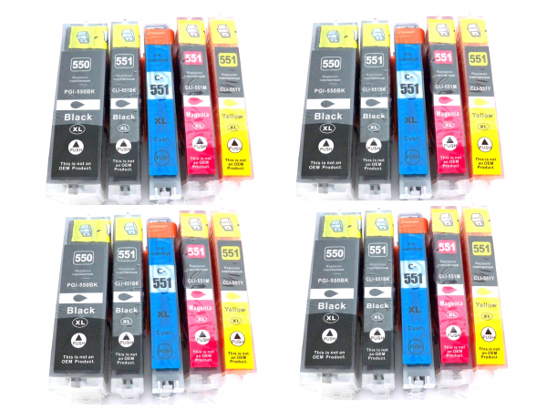 Vorteilspack 20 Stück Tintenpatronen mit Chip kompatibel PGI-550XL /CLI-551XL für Canon Geräte Pixma MX725  MX925