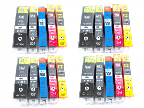 Vorteilspack 20 Stück Tintenpatronen mit Chip kompatibel PGI-550XL /CLI-551XL für Canon Geräte Pixma MG 5650, MG 5655, MG 6650, MG 7150, MG,7550